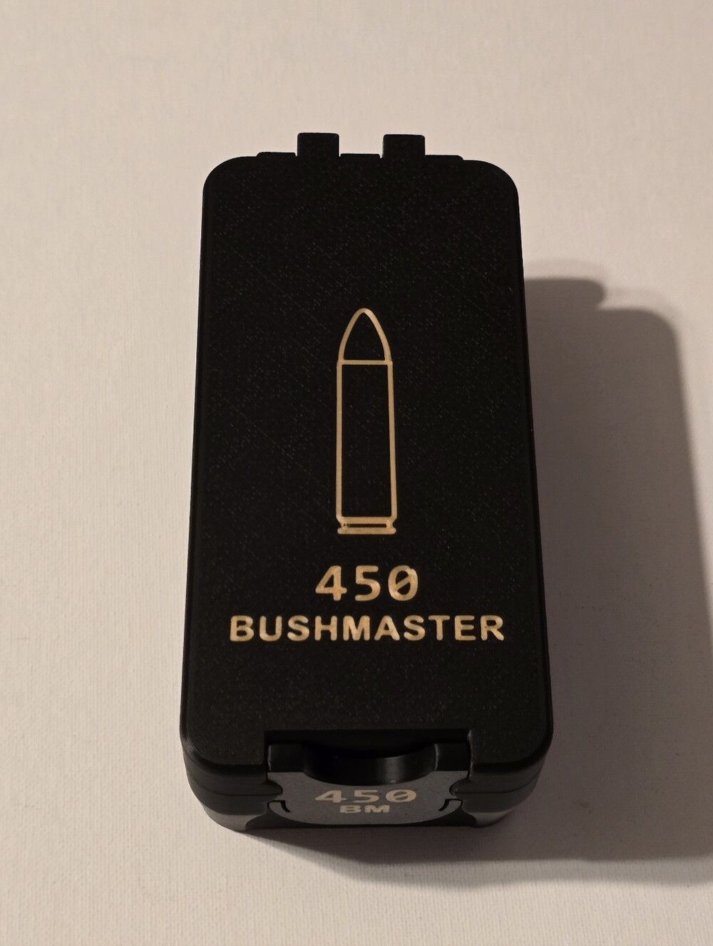 450 Bushmaster Ammo Box Snap Lock 40 rd 3D Printed Storage Black Gold Pla